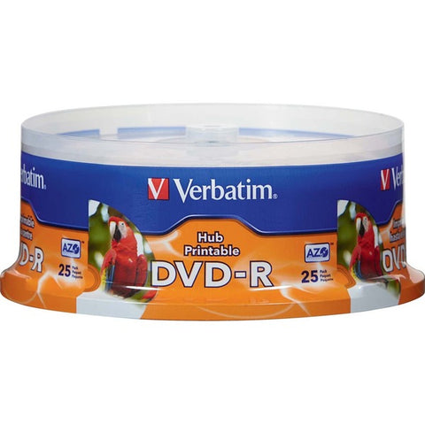 Verbatim America, LLC Verbatim - 25 x DVD-R - 4.7 GB 16x - white - ink jet printable surface, printable inner hub - spindle